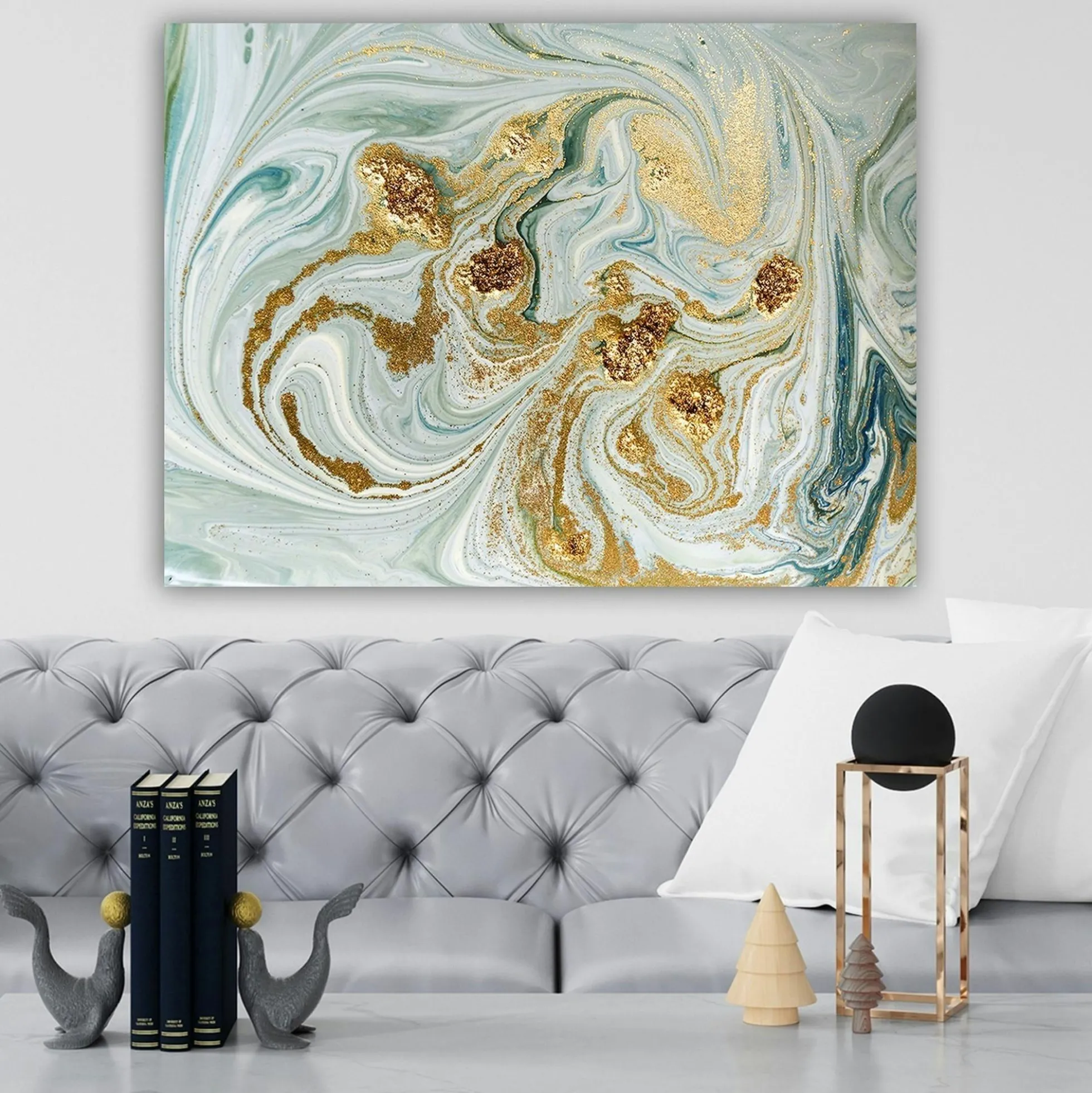 Tableau abstrait marbré – reflets dorés