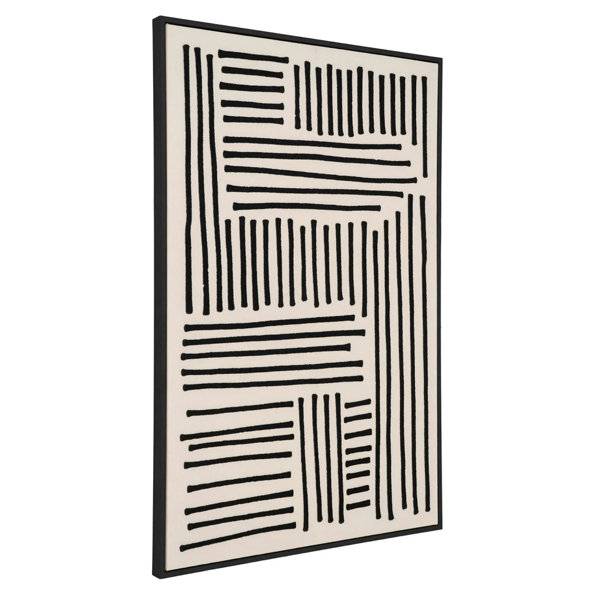 Tableau abstrait noir et blanc lignes graphiques avec cadre 60x90 cm