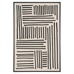 Tableau abstrait noir et blanc lignes graphiques avec cadre 60x90 cm
