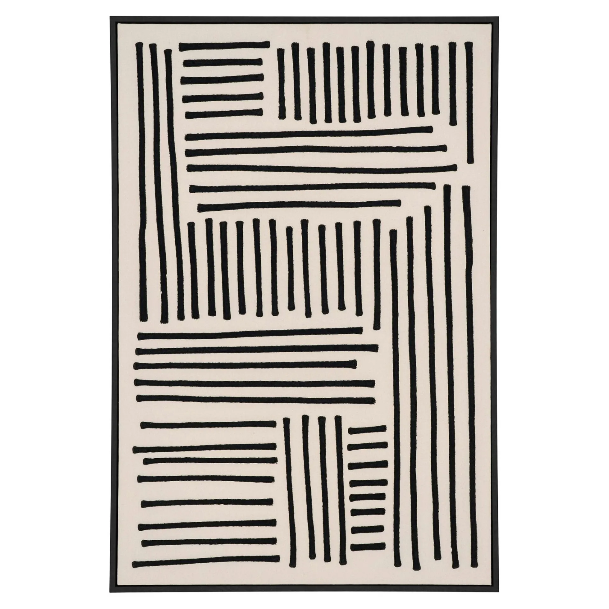 Tableau abstrait noir et blanc lignes graphiques avec cadre 60x90 cm