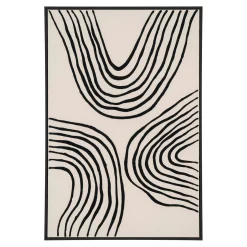 Tableau abstrait noir et blanc lignes ondulées avec cadre 60x90 cm