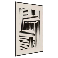 Tableau abstrait noir et blanc lignes graphiques avec cadre 100x140 cm