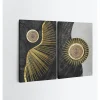 Tableau abstrait soleil or – fond noir et argent (set de 2)