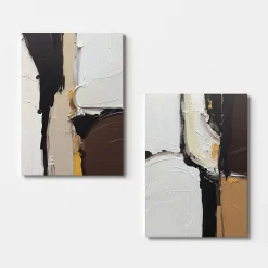 Tableau abstrait – tons noir, taupe et blanc (set de 2)