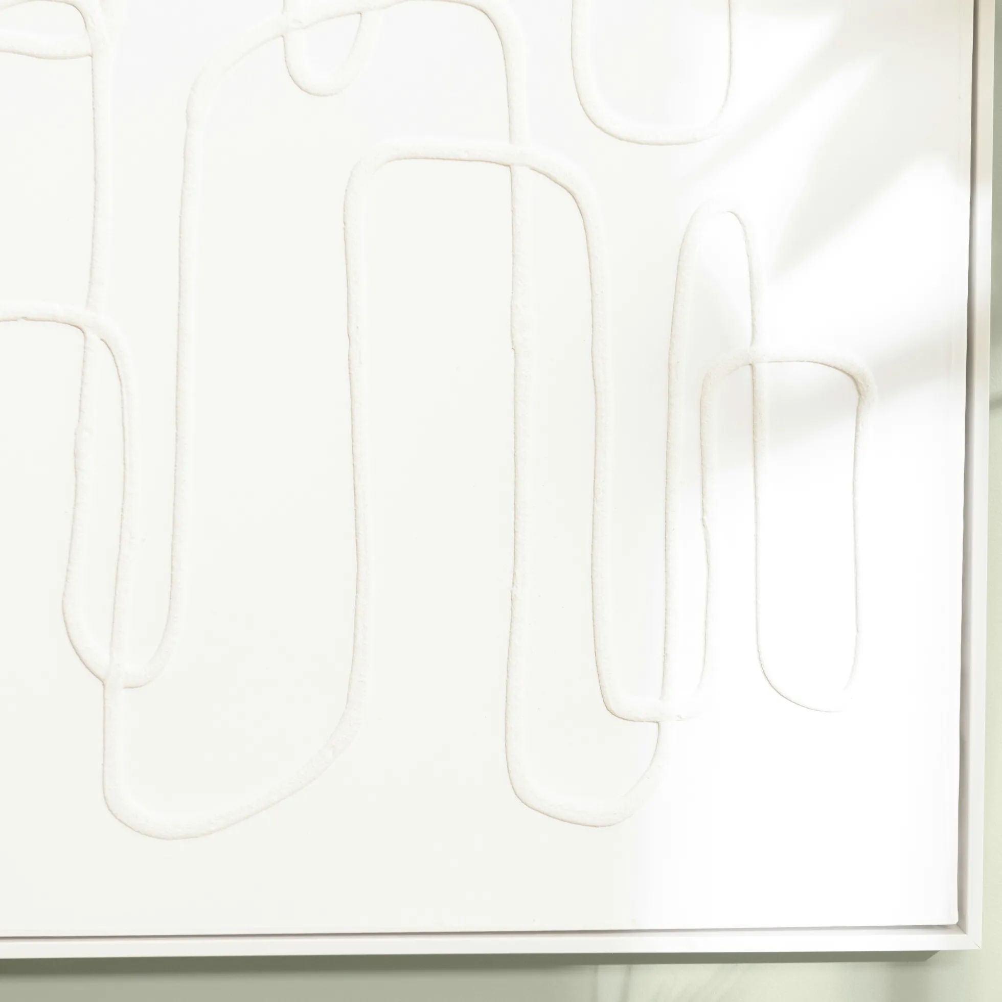 Tableau blanc lignes abstraites peinture au sable 83 x 123 cm