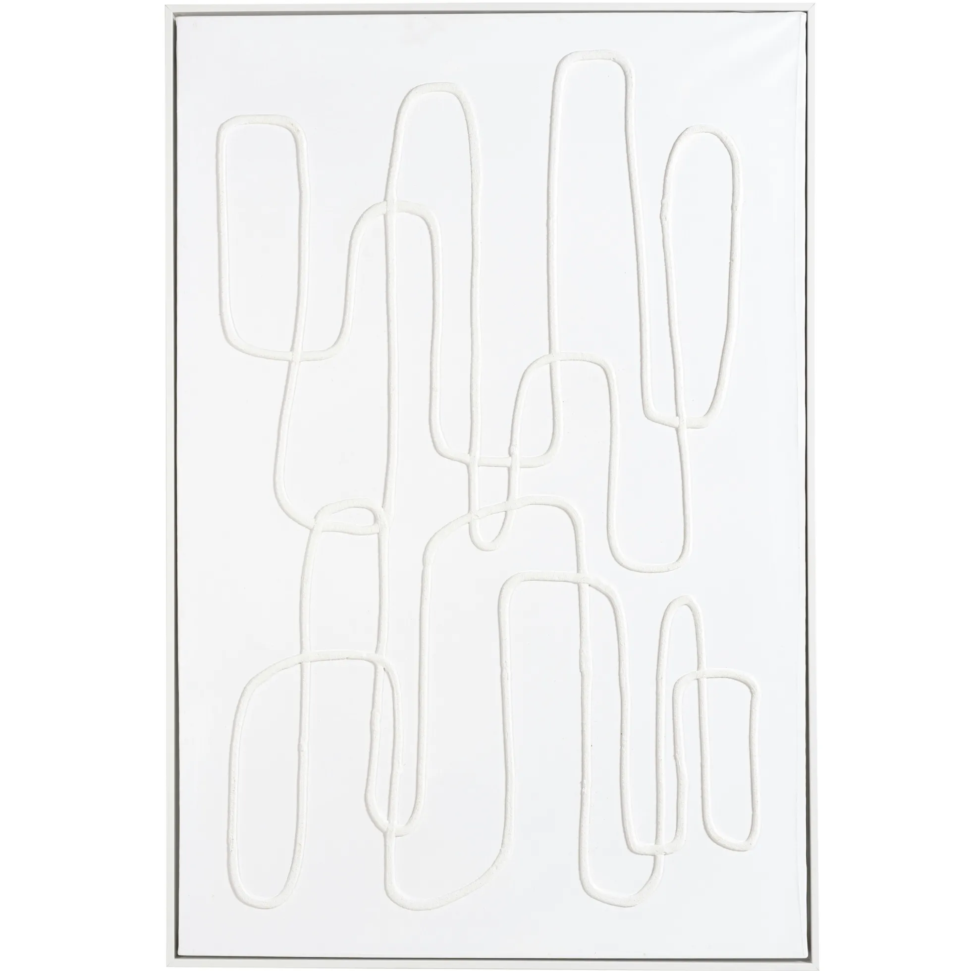 Tableau blanc lignes abstraites peinture au sable 83 x 123 cm