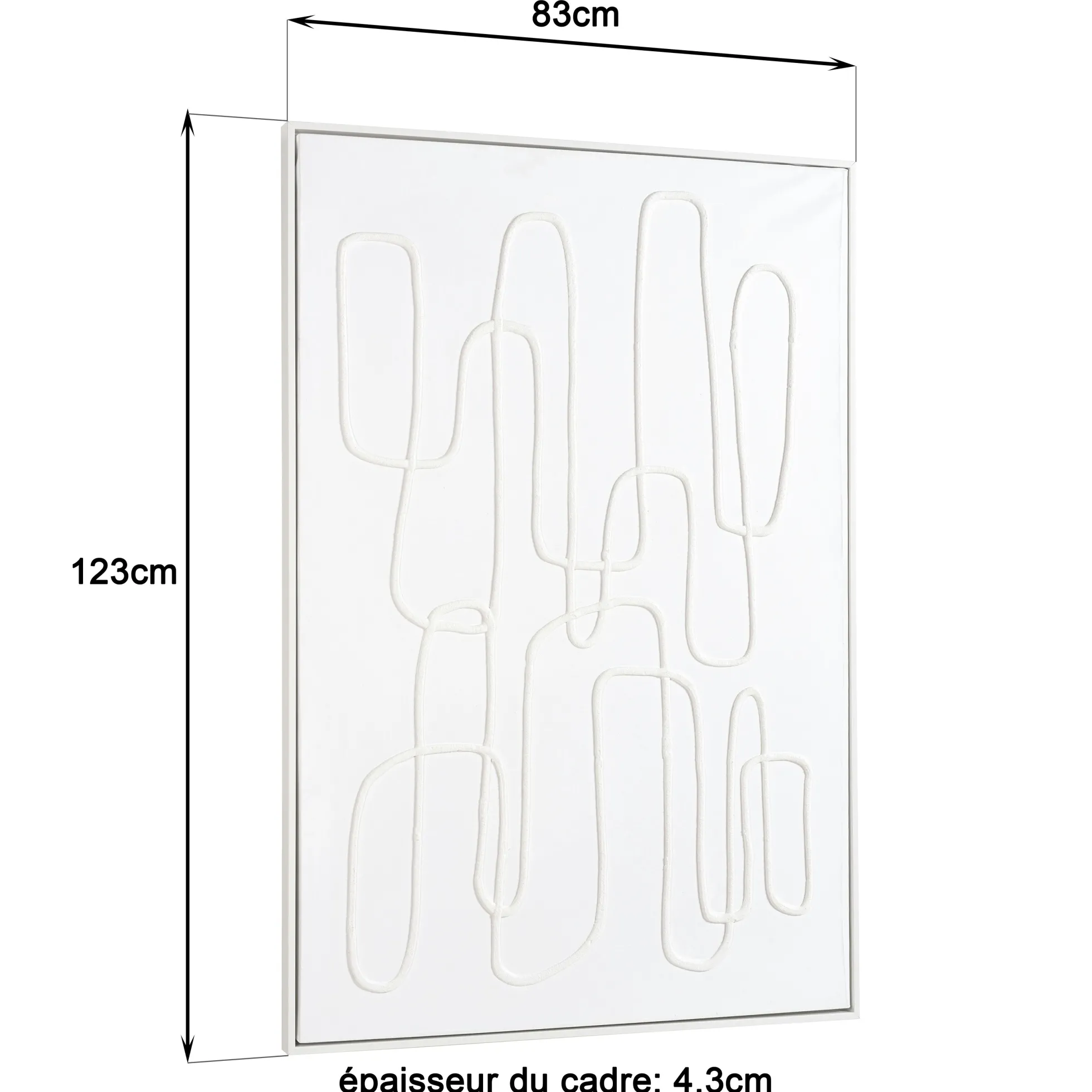 Tableau blanc lignes abstraites peinture au sable 83 x 123 cm