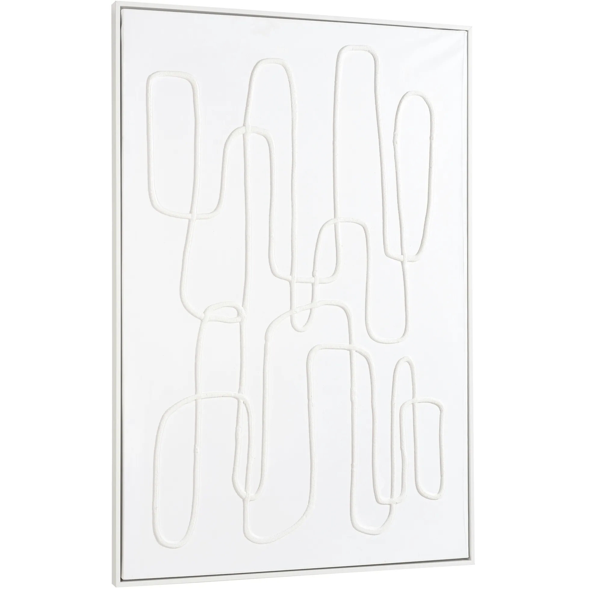Tableau blanc lignes abstraites peinture au sable 83 x 123 cm