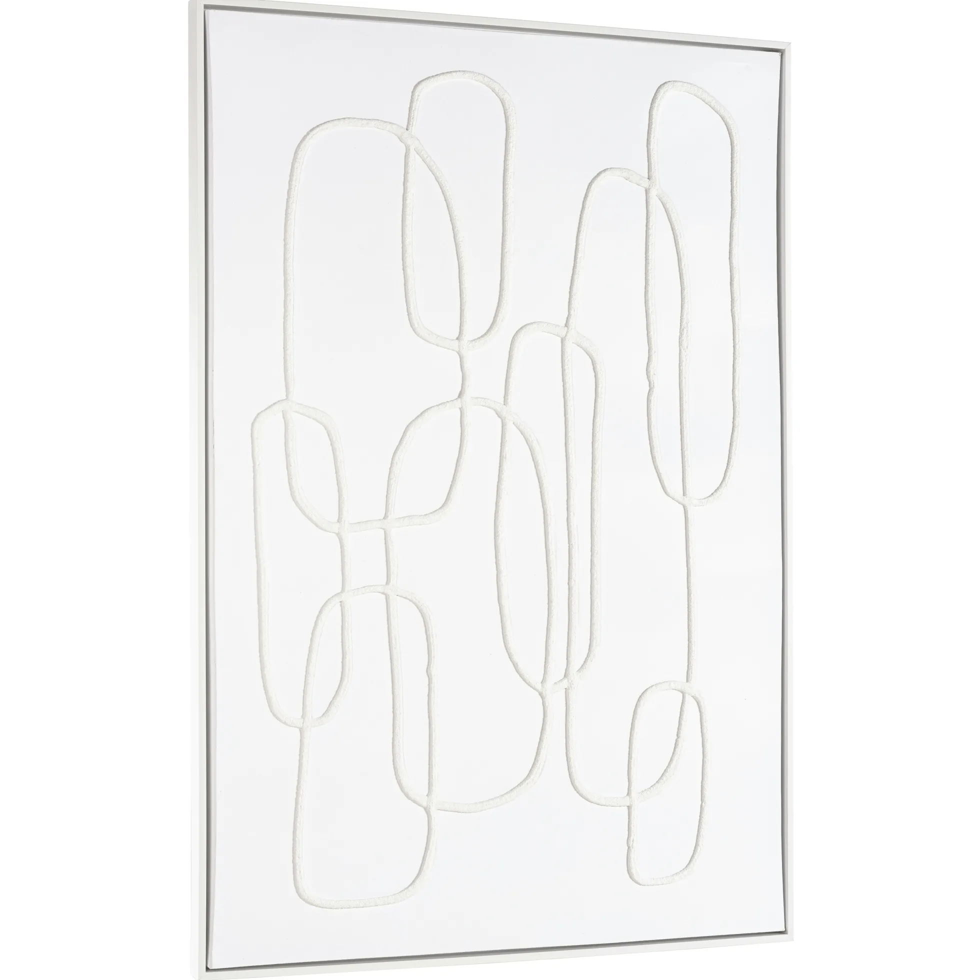 Tableau blanc lignes entremêlées peinture au sable 83 x 123 cm