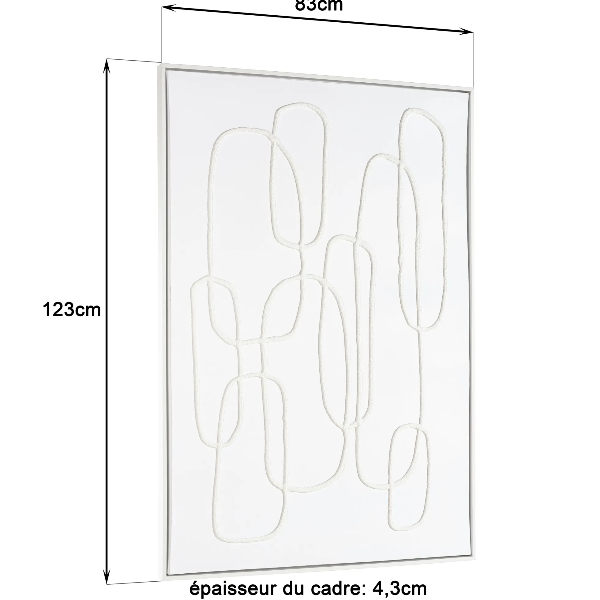 Tableau blanc lignes entremêlées peinture au sable 83 x 123 cm