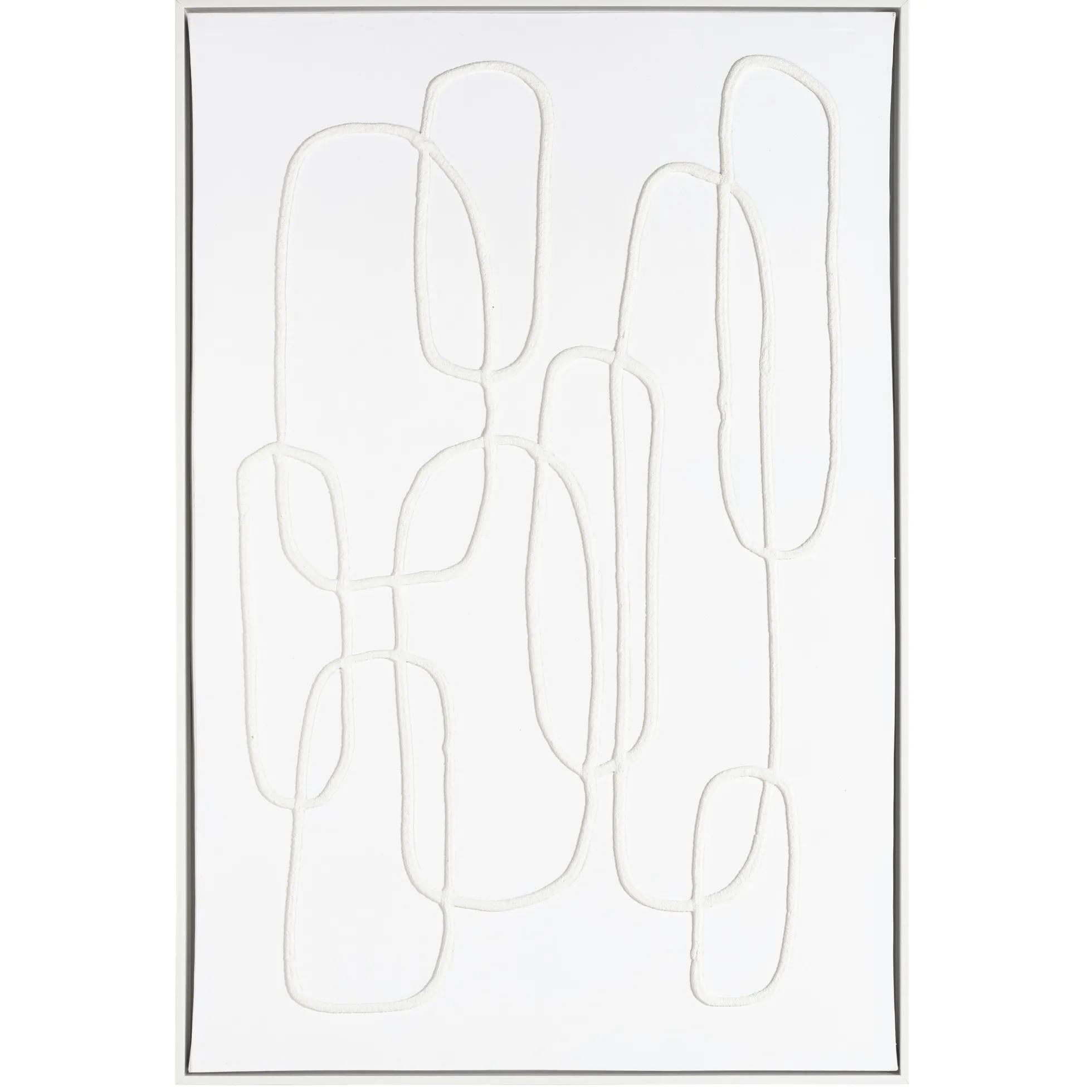 Tableau blanc lignes entremêlées peinture au sable 83 x 123 cm