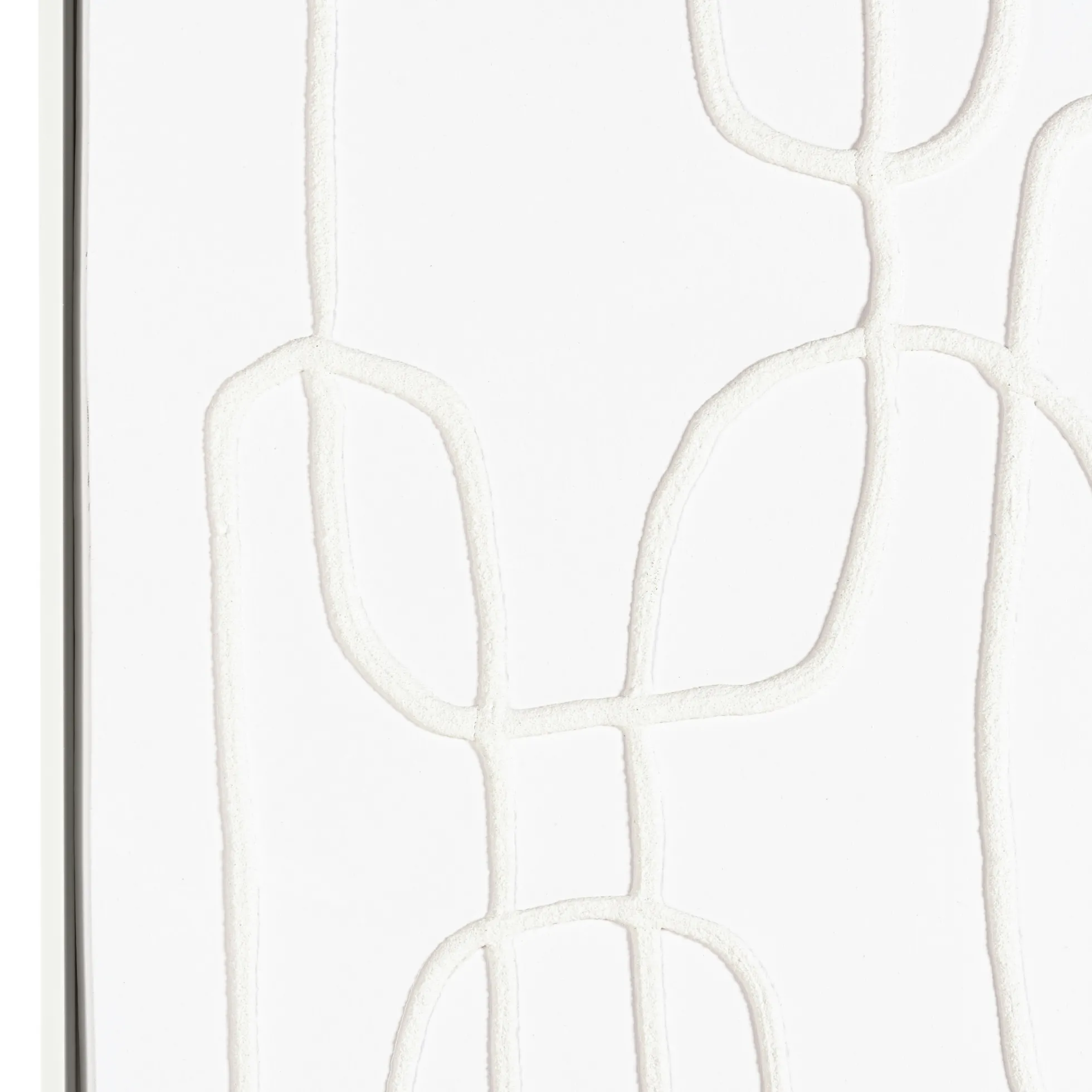 Tableau blanc lignes entremêlées peinture au sable 83 x 123 cm