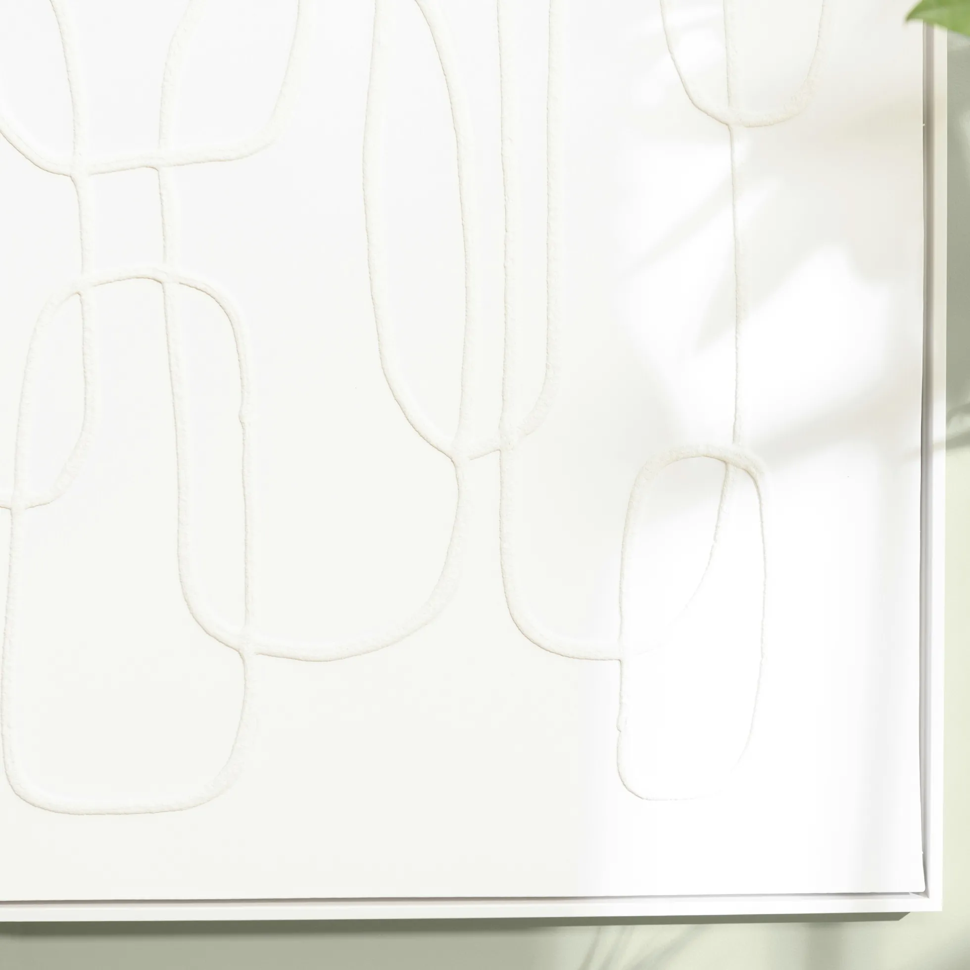 Tableau blanc lignes entremêlées peinture au sable 83 x 123 cm