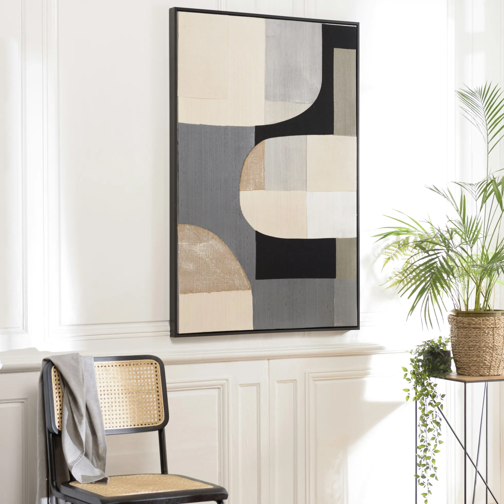 Tableau contemporain mix de formes géométriques 83 x 123 cm