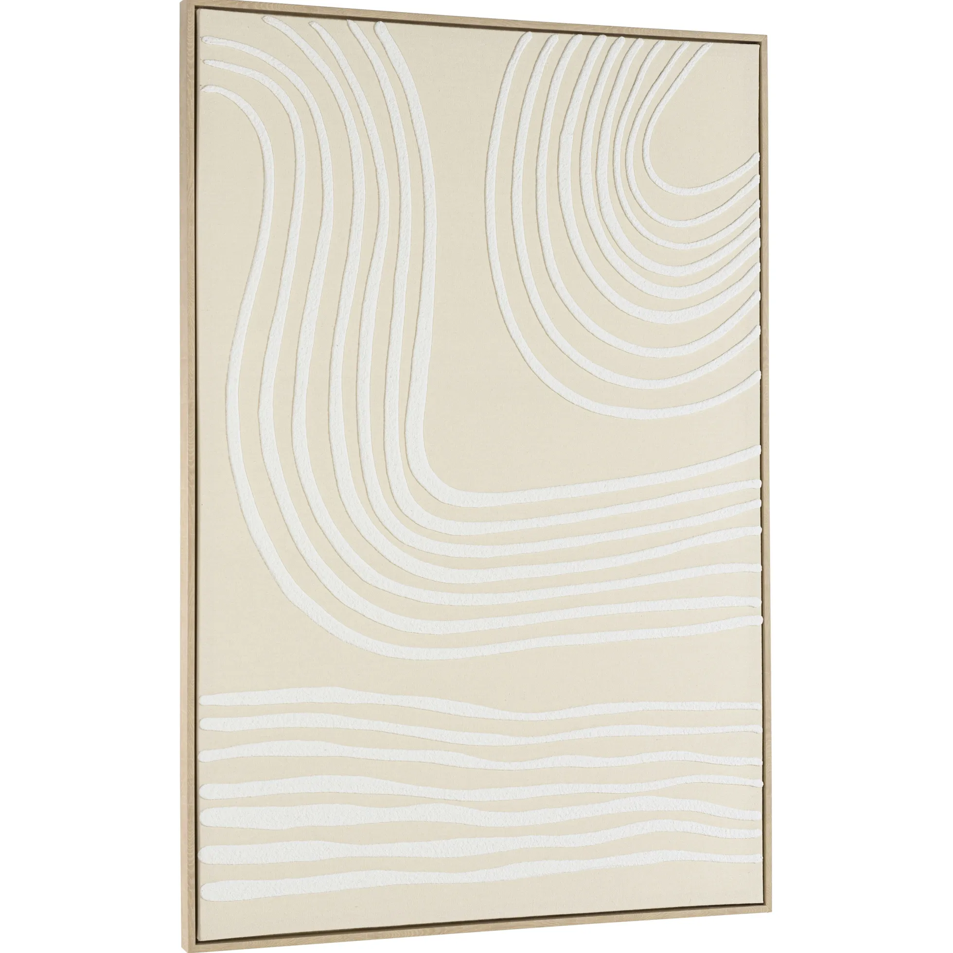 Tableau écru formes abstraites blanches en relief 83 x 123 cm