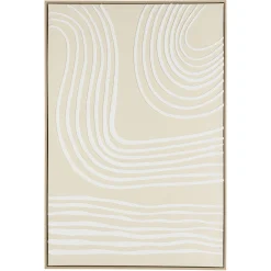 Tableau écru formes abstraites blanches en relief 83 x 123 cm
