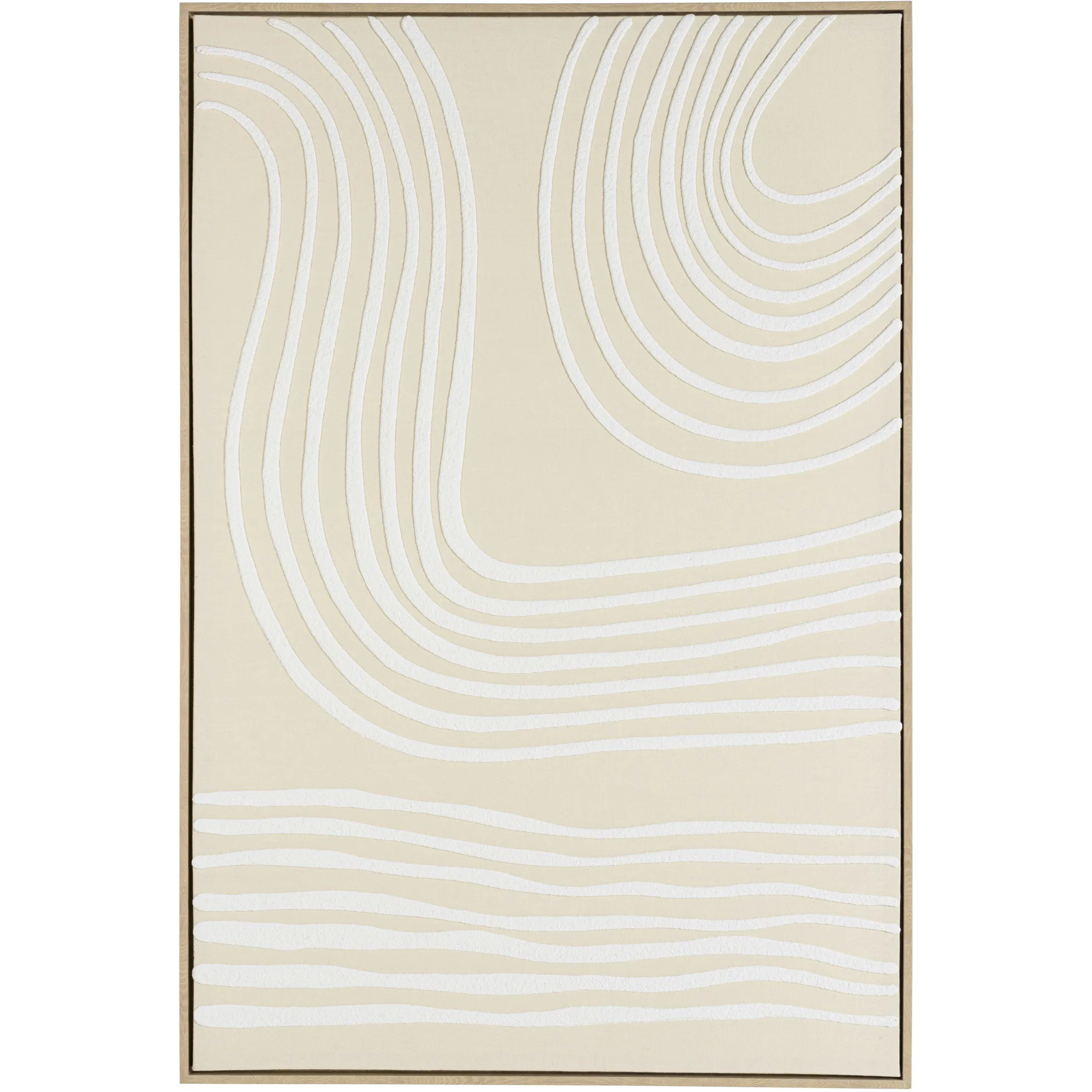 Tableau écru formes abstraites blanches en relief 83 x 123 cm