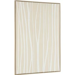 Tableau écru lignes blanches peinture au sable 83 x 123 cm