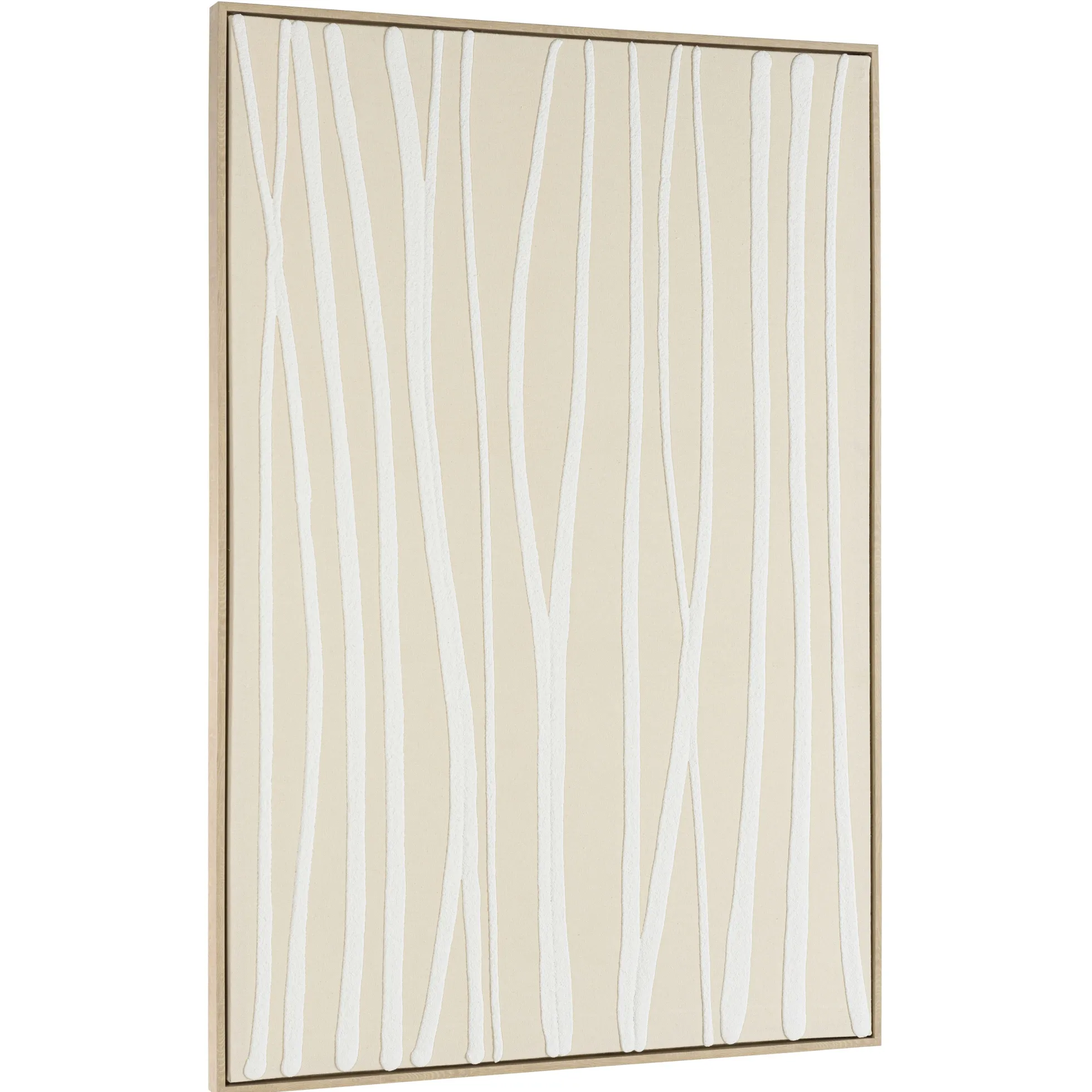 Tableau écru lignes blanches peinture au sable 83 x 123 cm
