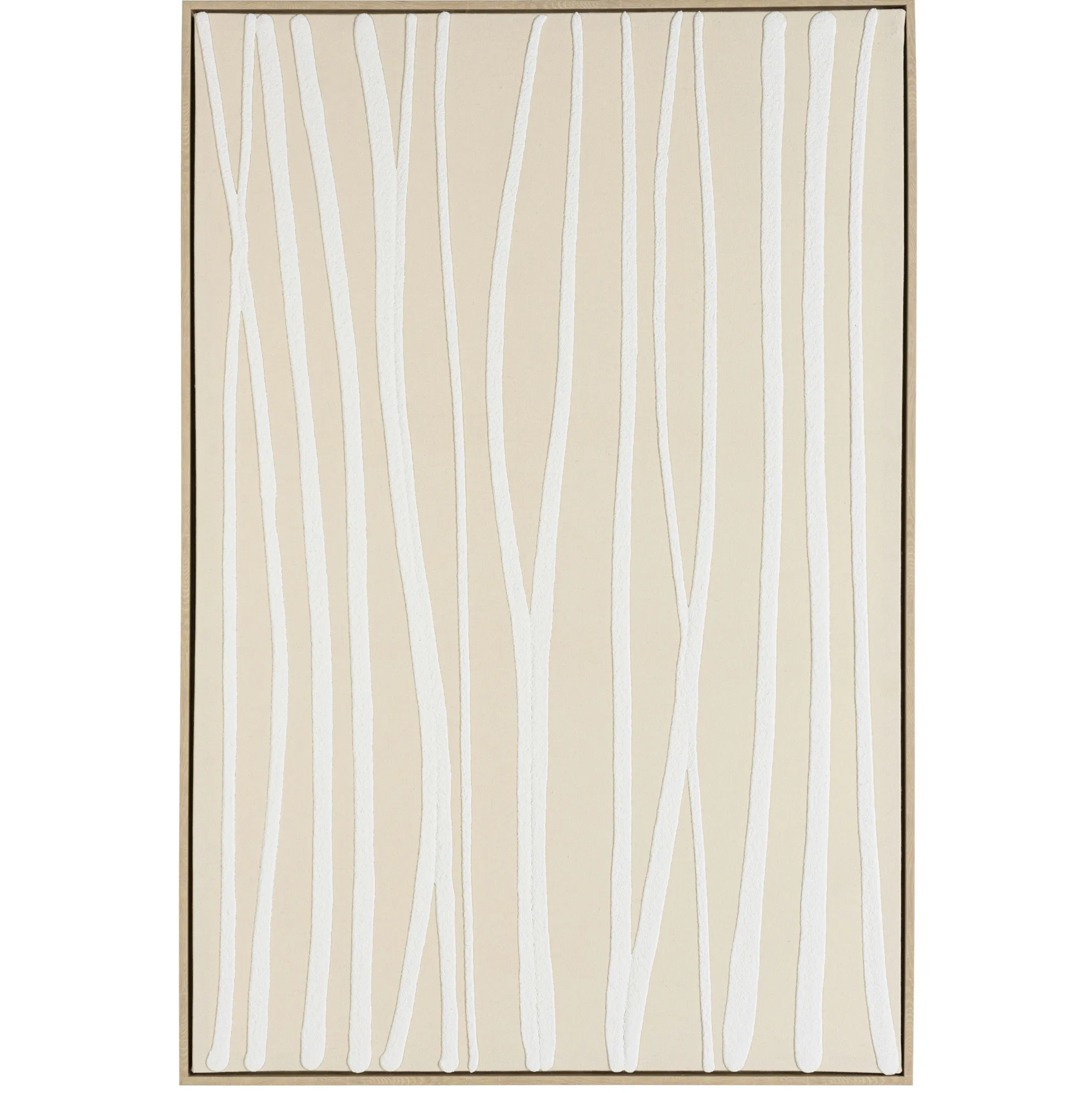 Tableau écru lignes blanches peinture au sable 83 x 123 cm