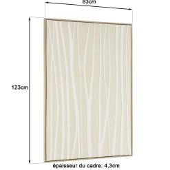 Tableau écru lignes blanches peinture au sable 83 x 123 cm