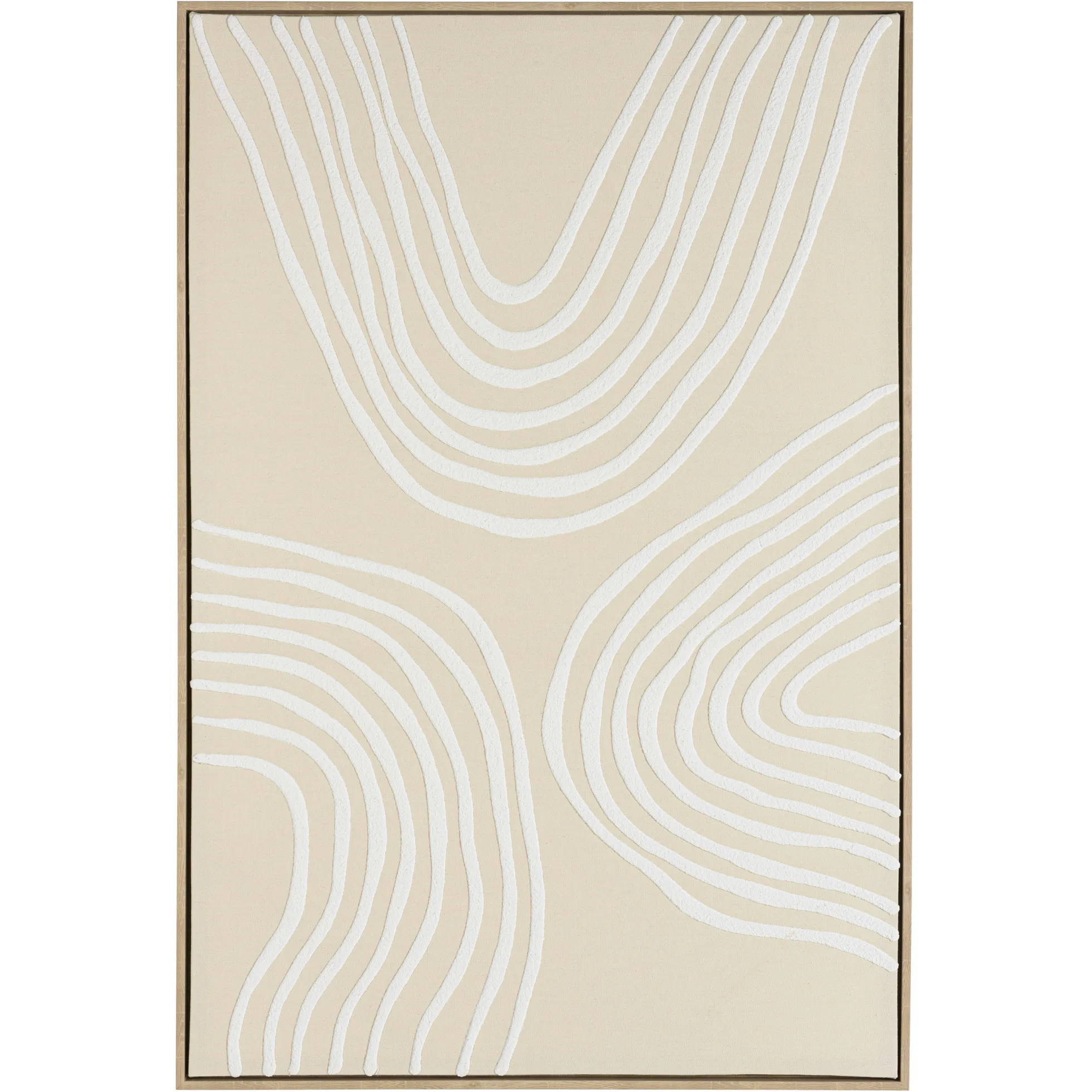 Tableau écru motif courbes blanches en relief 83 x 123 cm