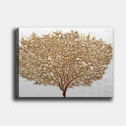 Tableau décoratif blanc et or – arbre texturé