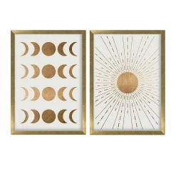 Tableau décoratif doré soleil et lune – cadre (set de 2)
