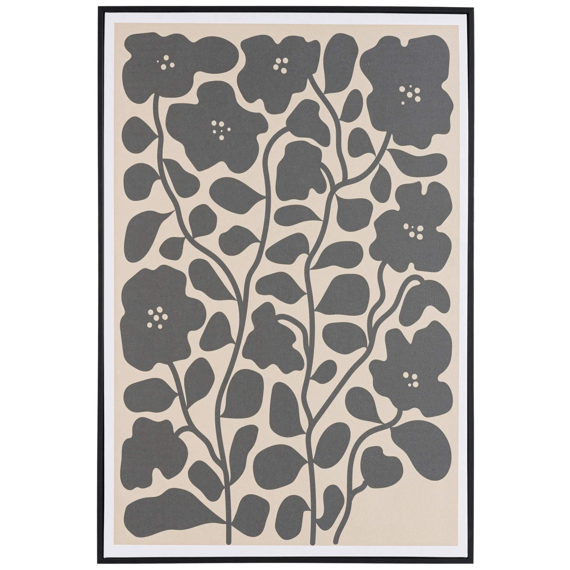 Tableau décor fleurs gris/noir papier japonais 63 x 93 cm