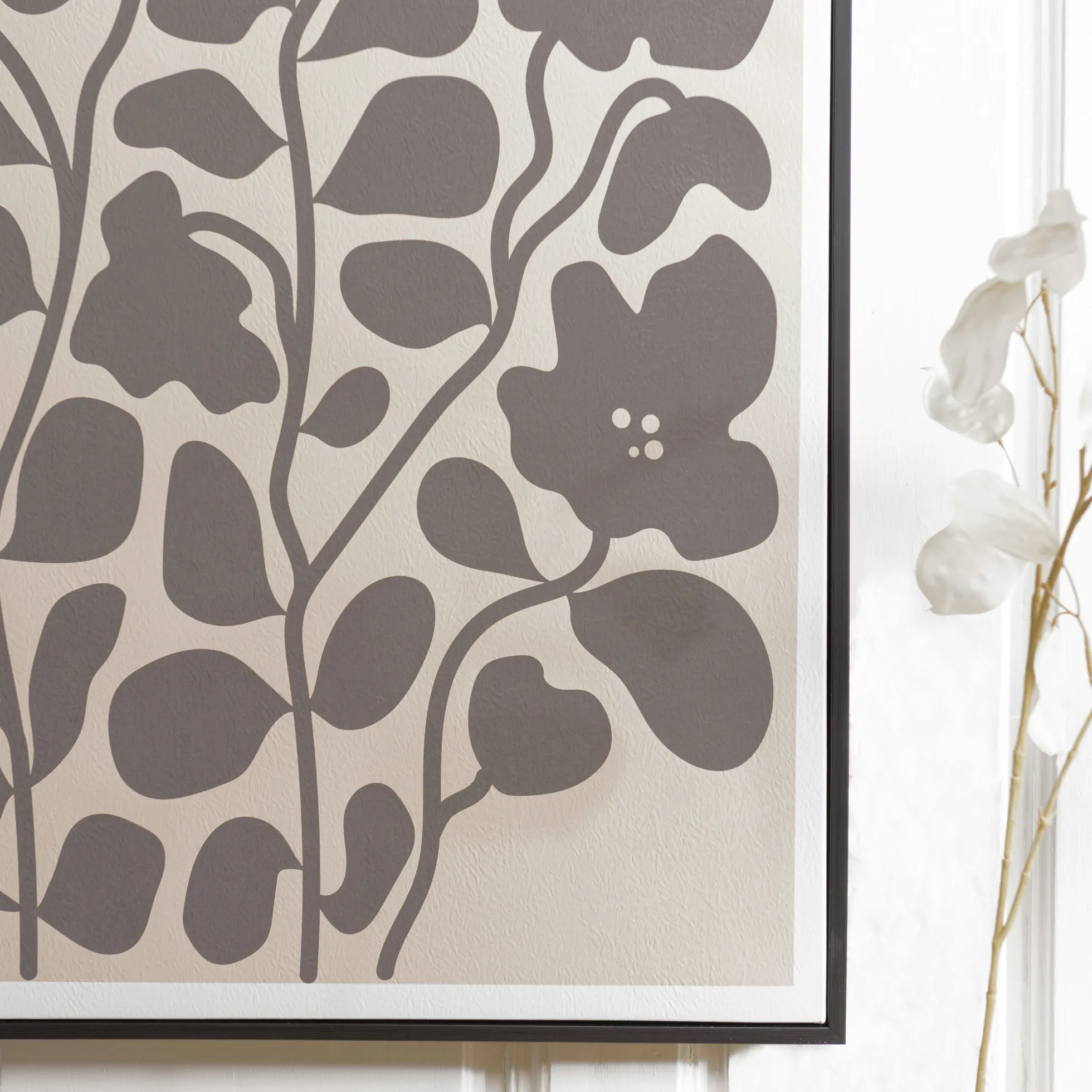Tableau décor fleurs gris/noir papier japonais 63 x 93 cm