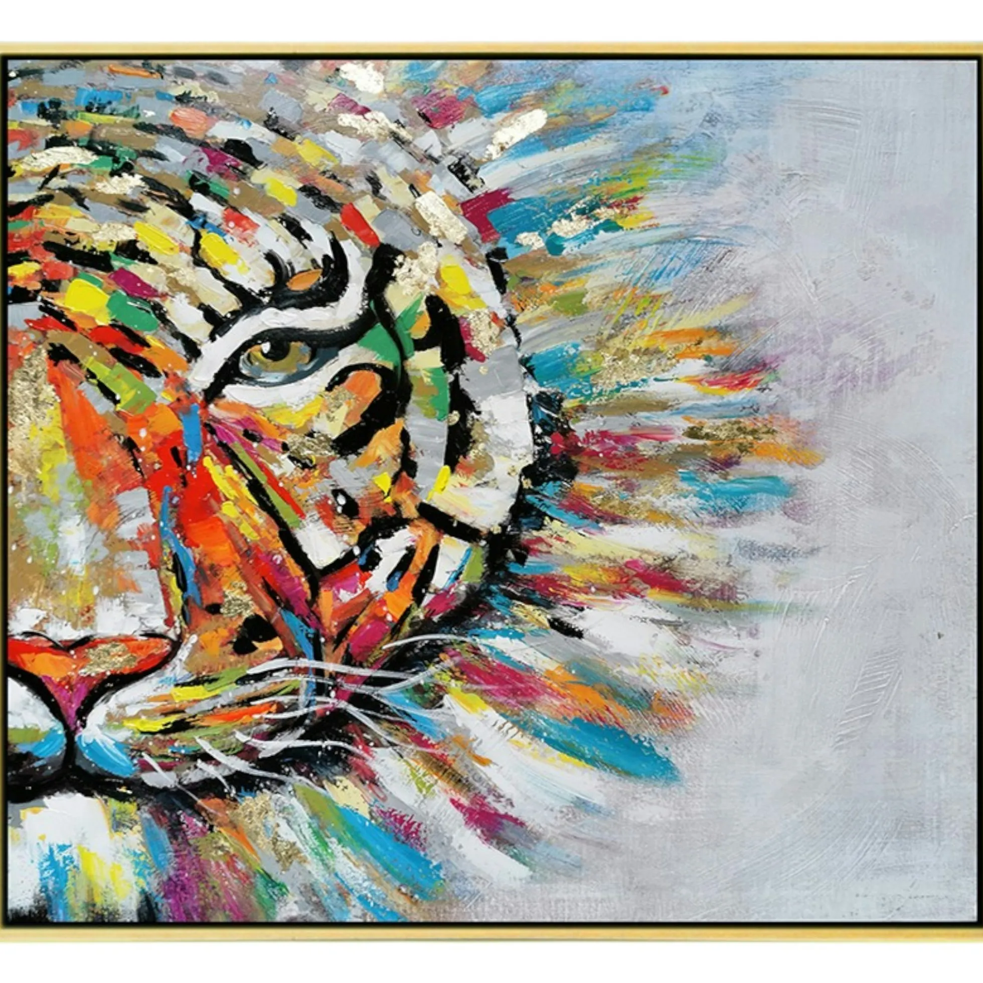 Tableau de tigre coloré cadre doré