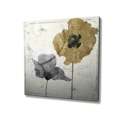 Tableau fleurs or et argent – carré, impression sur toile