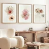 Tableau floral aquarelle rose et beige – lot de 3
