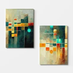Tableau géométrique – style graphique coloré (set de 2)