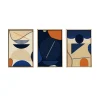 Tableau graphique bleus et orange – cadre bois (lot de 3)
