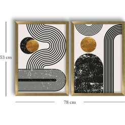 Tableau graphique design noir et or – cadre doré (set de 2)