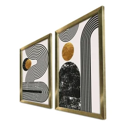 Tableau graphique design noir et or – cadre doré (set de 2)