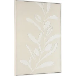 Tableau lin beige feuillage de platre 83 x 123 cm