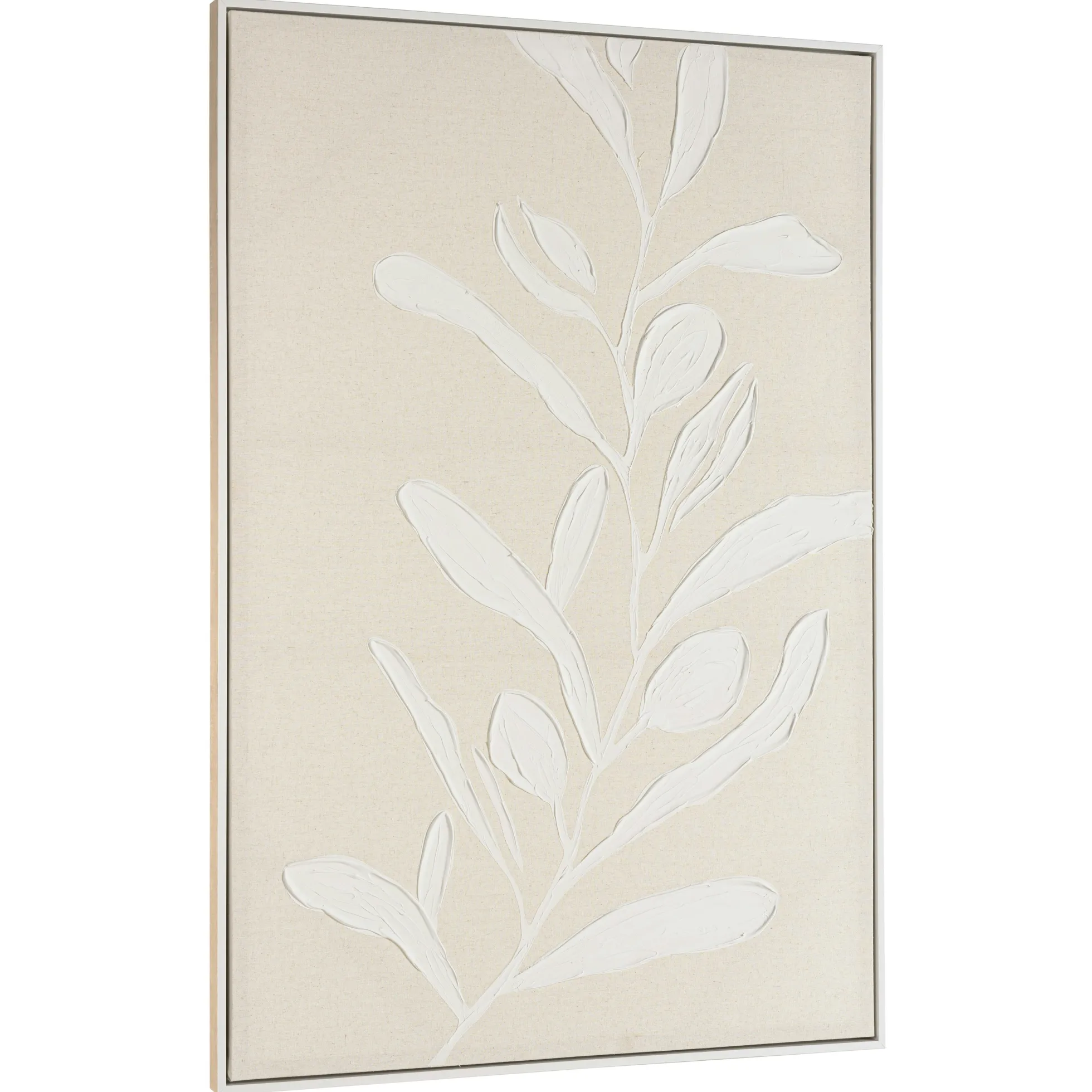 Tableau lin beige feuillage de platre 83 x 123 cm