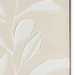 Tableau lin beige feuillage de platre 83 x 123 cm