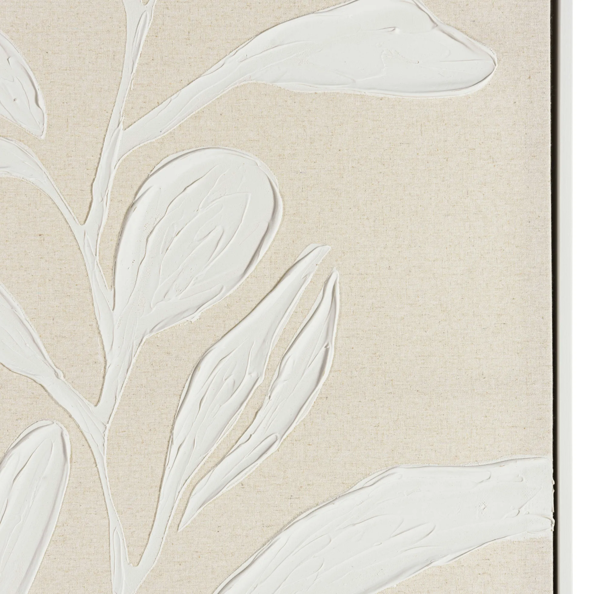 Tableau lin beige feuillage de platre 83 x 123 cm