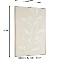 Tableau lin beige feuillage de platre 83 x 123 cm