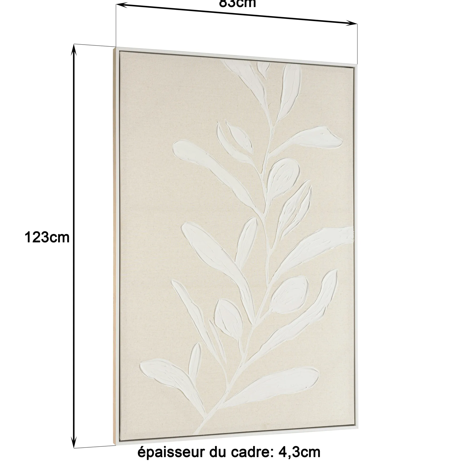 Tableau lin beige feuillage de platre 83 x 123 cm