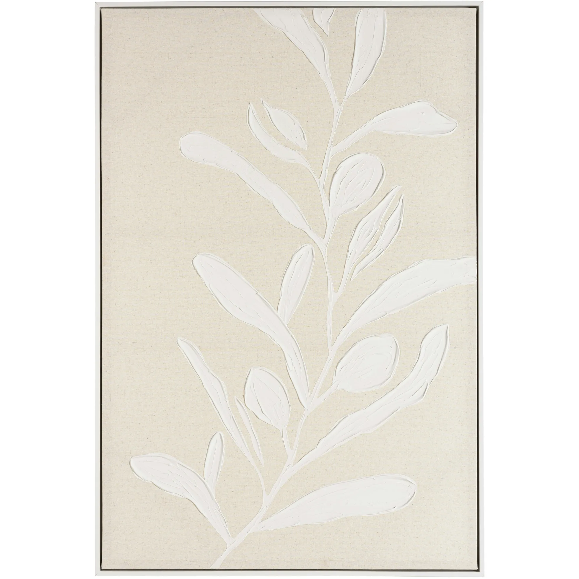 Tableau lin beige feuillage de platre 83 x 123 cm