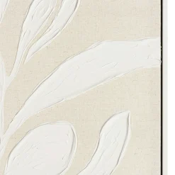 Tableau lin beige feuillage de platre 83 x 123 cm