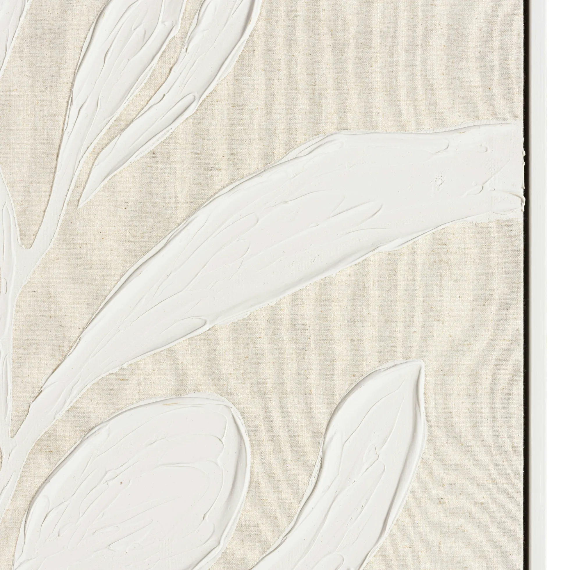 Tableau lin beige feuillage de platre 83 x 123 cm