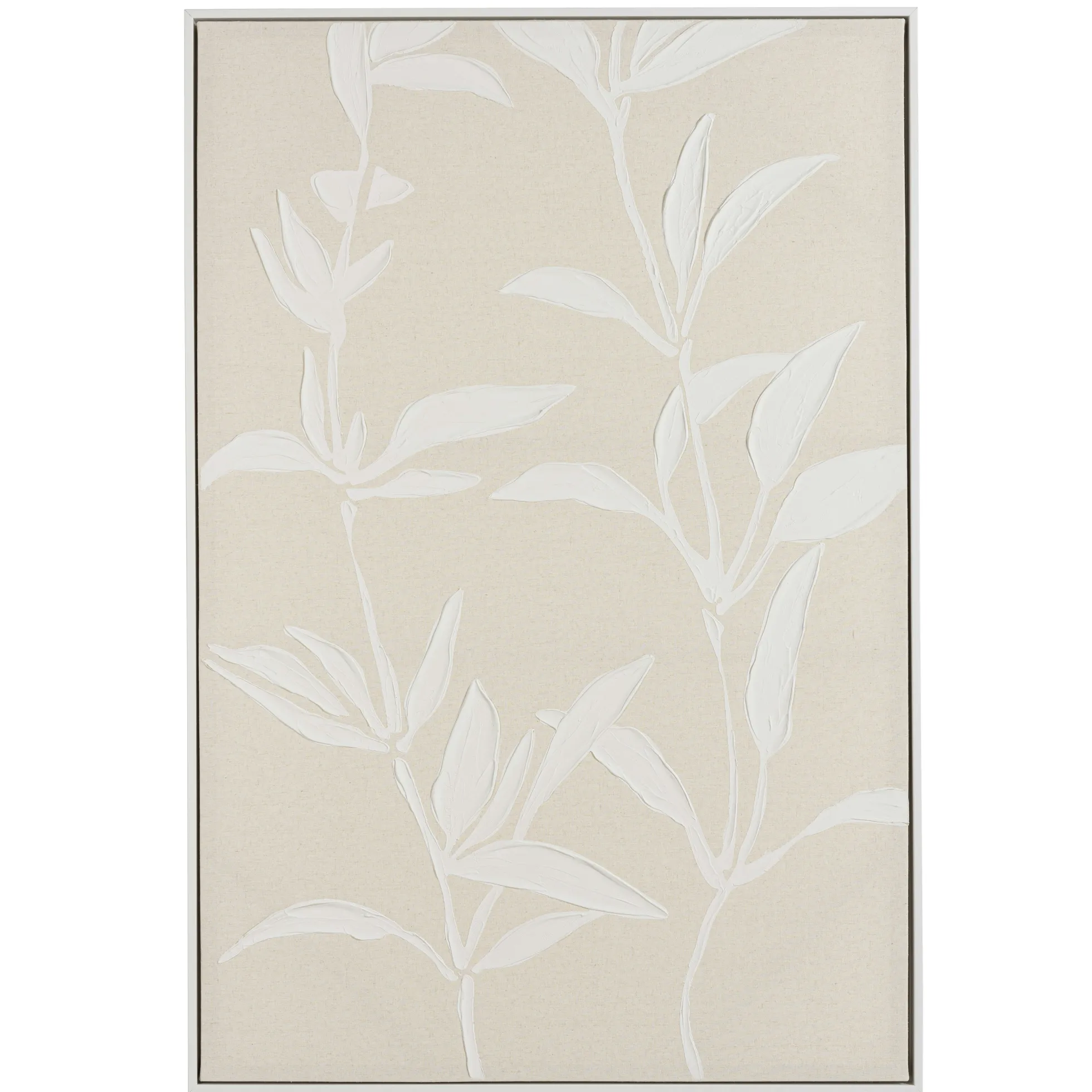Tableau lin beige fleurs de platre 83 x 123 cm