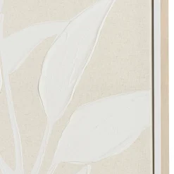 Tableau lin beige fleurs de platre 83 x 123 cm