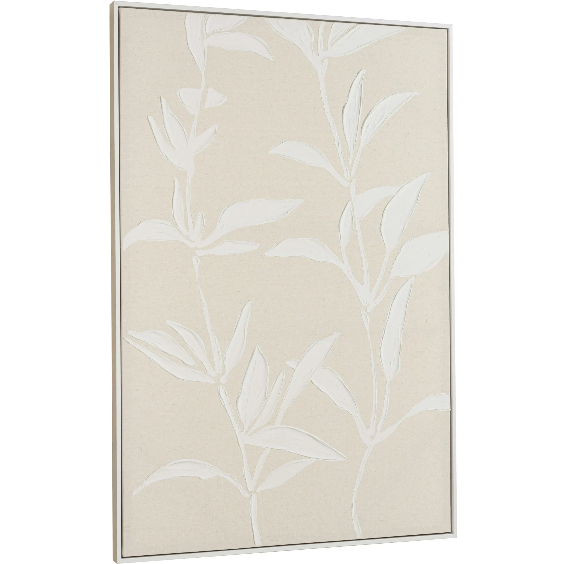 Tableau lin beige fleurs de platre 83 x 123 cm