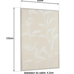 Tableau lin beige fleurs de platre 83 x 123 cm